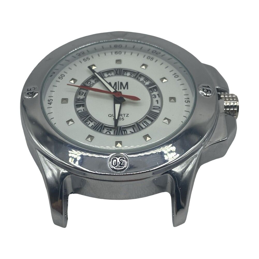 M|M Mad Man Men's Large Quartz Watch Silver Tone / White Dial Date Needs Battery